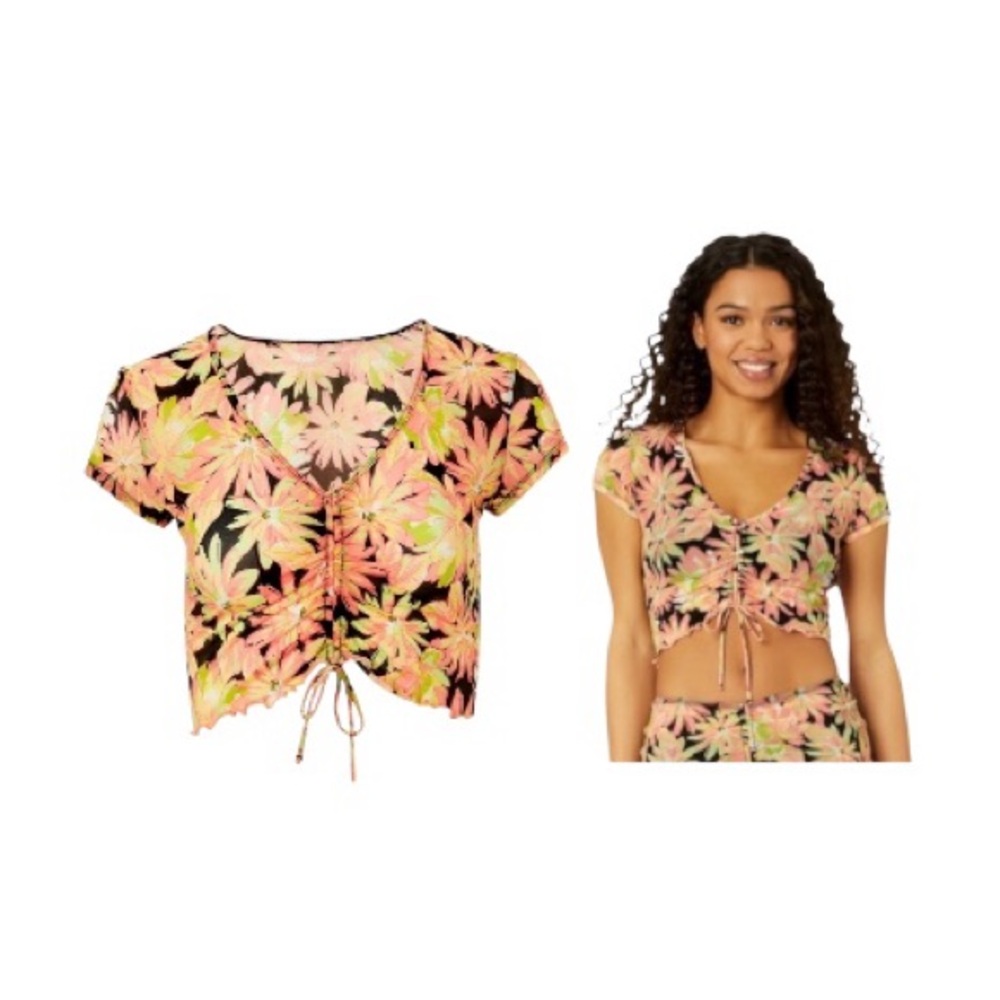 Celebrity Pink Black Puff Sleeve Crop Coverup